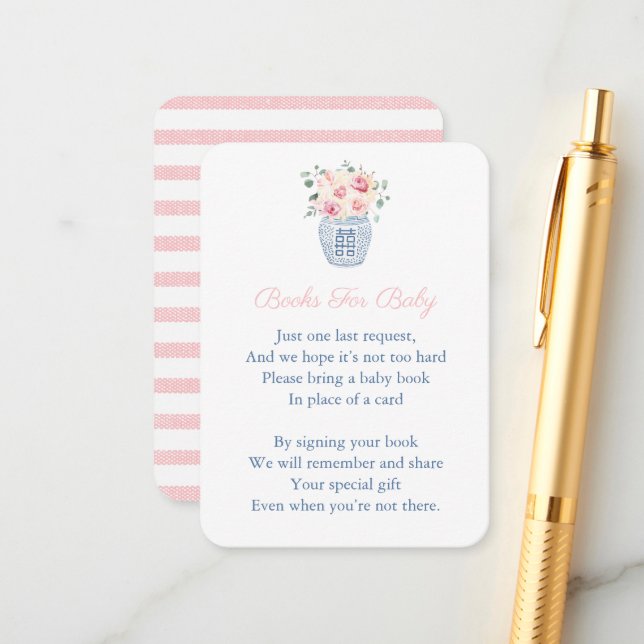 Tarjeta De Recepción Chinoiserie rosa de Florals Trae Baby Shower del l (Anverso/Reverso In Situ)