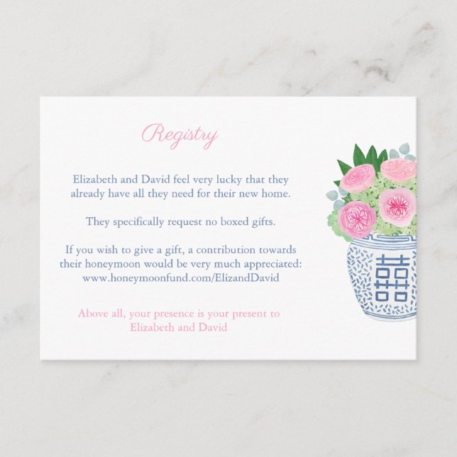Tarjeta De Recepción Chinoiserie Rosa Rosa Rosa Ginger Jar Registro de  (Anverso)