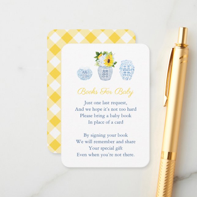 Tarjeta De Recepción Chinoiserie Sunflowers Boys For Baby Poem Shower (Anverso/Reverso In Situ)