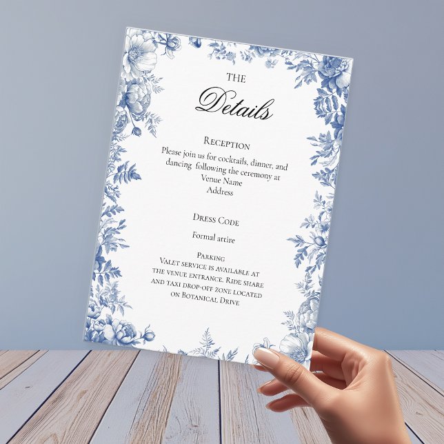 Tarjeta De Recepción Chinoiserie Toile French Blue Wedding Details (Dusty Blue Toile Wedding Details Enclosure Card
)