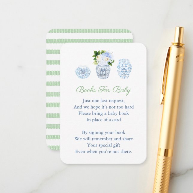 Tarjeta De Recepción Chinoiserie verde claro trae un Baby Shower del li (Anverso/Reverso In Situ)