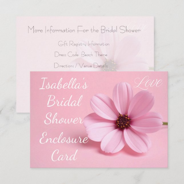 Tarjeta De Recepción Chorreo Floral Cosmos Rosa Novia Script  (Anverso / Reverso)