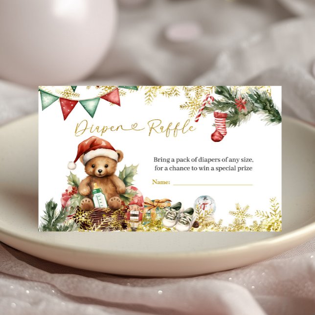 Tarjeta De Recepción Christmas Bear Santa Boy Diaper Raffle (Subido por el creador)