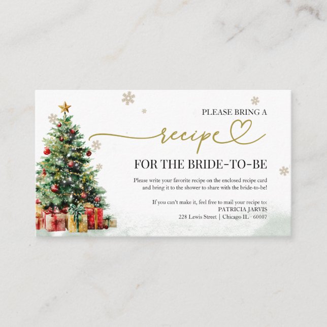 Tarjeta De Recepción Christmas Bridal Shower Recipe Request (Anverso)