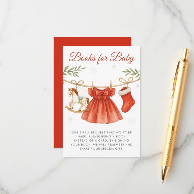 Tarjeta De Recepción Christmas Clothesline Baby Shower Books for Baby (Anverso/Reverso In Situ)