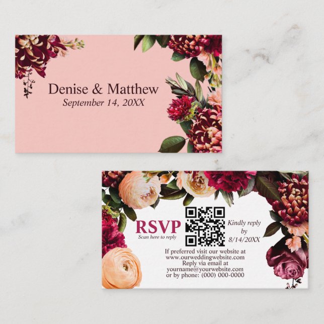 Tarjeta De Recepción Chrysanthemum Gossamer rosa RSVP Código QR (Anverso / Reverso)
