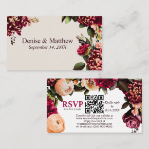 Tarjeta De Recepción Chrysanthemum romántico Cameo Beige RSVP Código QR