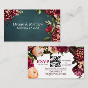 Tarjeta De Recepción Chrysanthemum Verde azulado RSVP Código QR