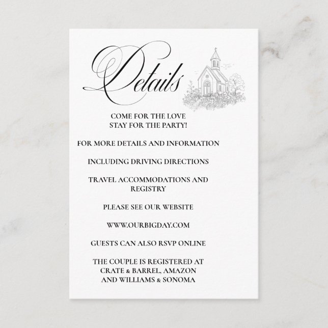 Tarjeta De Recepción Church Calligraphy Enclosure Card Details (Anverso)