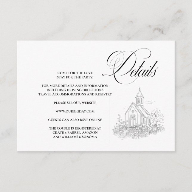 Tarjeta De Recepción Church Calligraphy Enclosure Card Details (Anverso)