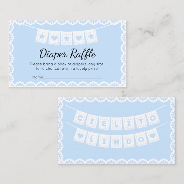 Tarjeta De Recepción Cielito Lindo Blue Diaper Raffle (Anverso / Reverso)