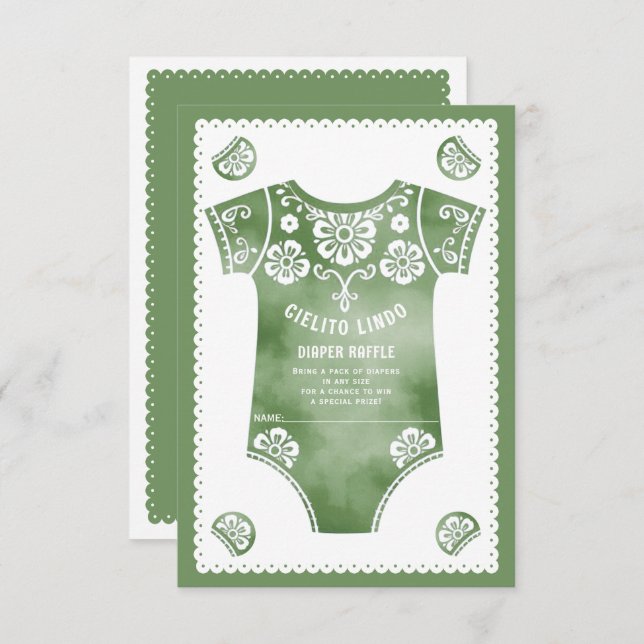 Tarjeta De Recepción Cielito Lindo ducha de bebé verde Diaper Raffle (Anverso / Reverso)