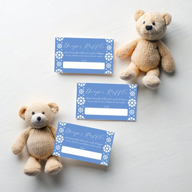 Tarjeta De Recepción Cielito lindo rifa de pañales mexicanos azul polvo (Cielito lindo dusty blue Mexican baby shower diaper raffle Enclosure Card papel picado raffle ticket)