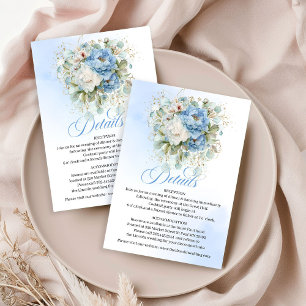 Tarjeta De Recepción Cielo Bohemio Azul Blanco Peonías Boda Rústica 