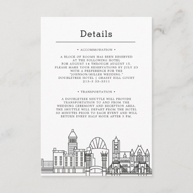 Tarjeta De Recepción Cincinnati Boda | Información del invitado (Anverso)
