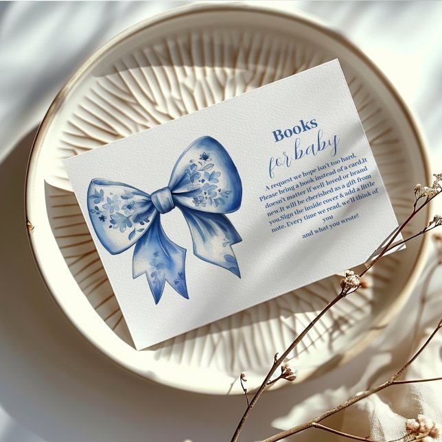 Tarjeta De Recepción Cinta acuarela Dusty Blue Bow Books para bebé (Subido por el creador)