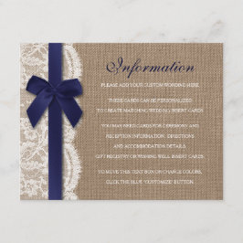 Tarjeta De Recepción Cinta Naval En El Detalle Del Boda De Burlap Y Lac