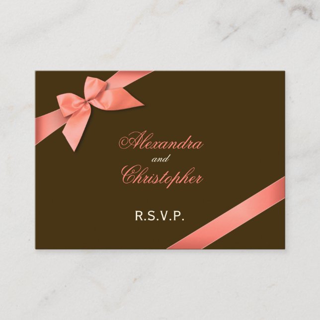 Tarjeta De Recepción Cinta roja coral RSVP Minicard (Anverso)