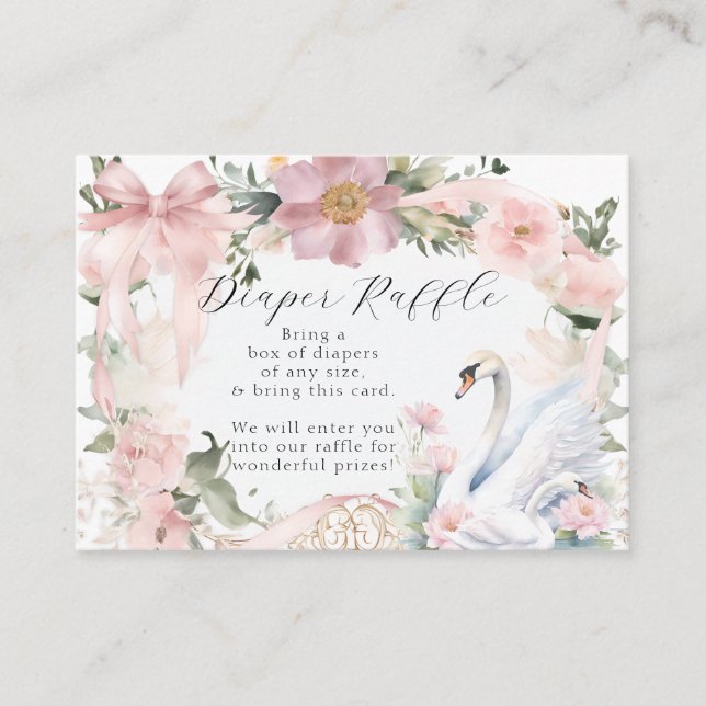 Tarjeta De Recepción Cinta rosa Cisne Cisne Elegante Chica Floral Baby  (Anverso)