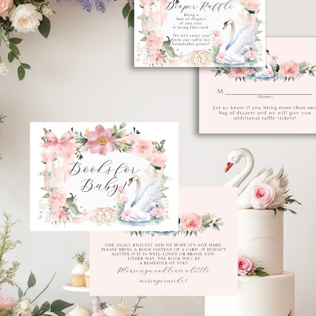 Tarjeta De Recepción Cinta rosa Cisne Cisne Elegante Libros Florales pa (Subido por el creador)