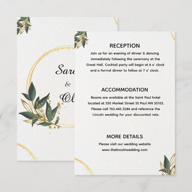 Tarjeta De Recepción Círculo Botánico de Oro Elegante (Anverso / Reverso)
