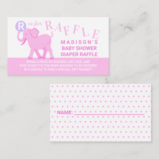 Tarjeta De Recepción Círculo rosado lindo Elefante Diaper Raffle Ticket (Anverso / Reverso)
