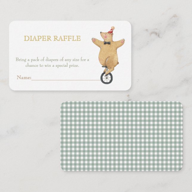 Tarjeta De Recepción Circus Animals Baby Diaper Raffle Enclosure Card (Anverso / Reverso)