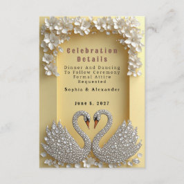 Tarjeta De Recepción 🌺 Cisnes de cristal romántico con joyas Espejo 💐