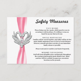 Tarjeta De Recepción Cisnes de Plata con Lazo Rosa Medidas de Seguridad