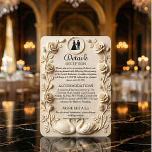 Tarjeta De Recepción Cisnes Florales en Relieve Impreso Ornamentados Cr