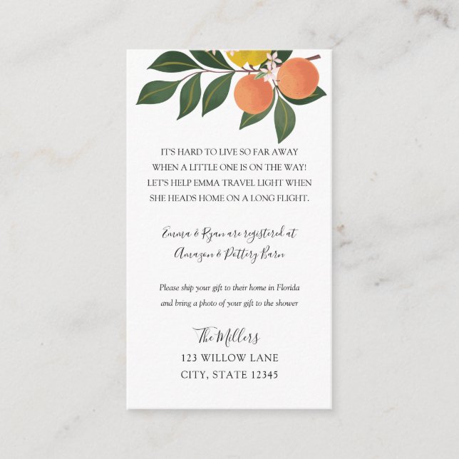 Tarjeta De Recepción Cítrico Lazo de inserción de la ducha de bebé (Anverso)