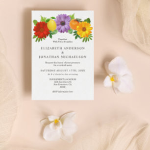 Tarjeta De Recepción Citrus Floral Garden Wedding Cocktail Fiesta