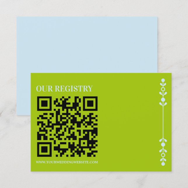 Tarjeta De Recepción Citrus Green & Coastal Blue Wedding Registry (Anverso / Reverso)