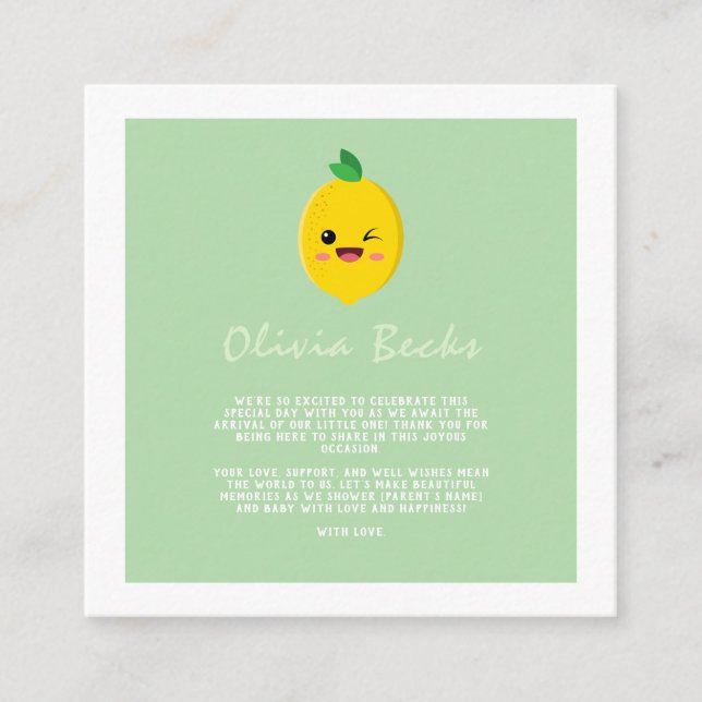 Tarjeta De Recepción Citrus Lemon Baby Shower (Anverso)