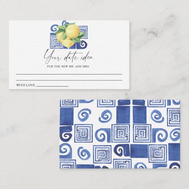Tarjeta De Recepción Citrus Limón - Ideas para una noche de cita \ Tarr (Anverso / Reverso)