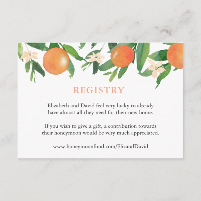 Tarjeta De Recepción Citrus Naranjas Registro de Ducha o Detalles (Anverso)