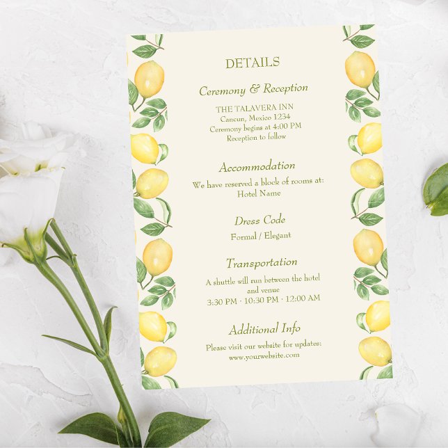 Tarjeta De Recepción Citrus Olive Mediterranean Botanical Wedding (Subido por el creador)