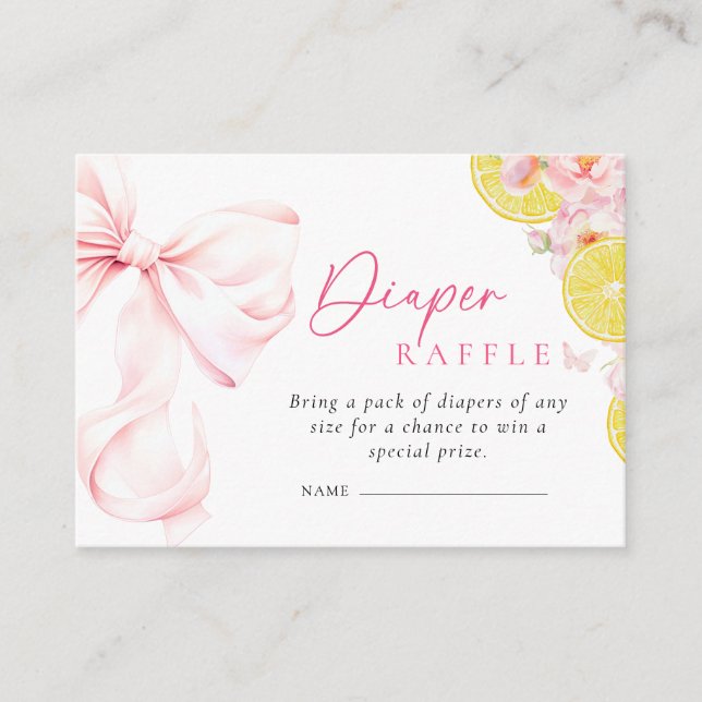 Tarjeta De Recepción Citrus Pink Bow Baby Shower Diaper Raffle (Anverso)