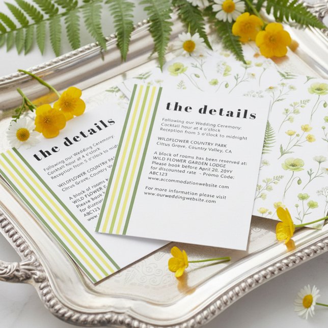 Tarjeta De Recepción Citrus Wildflower Stripe Accommodation and Details (Details / Accommodation Cards - from Citrus Green Wildflower wedding collection by Darling & May)