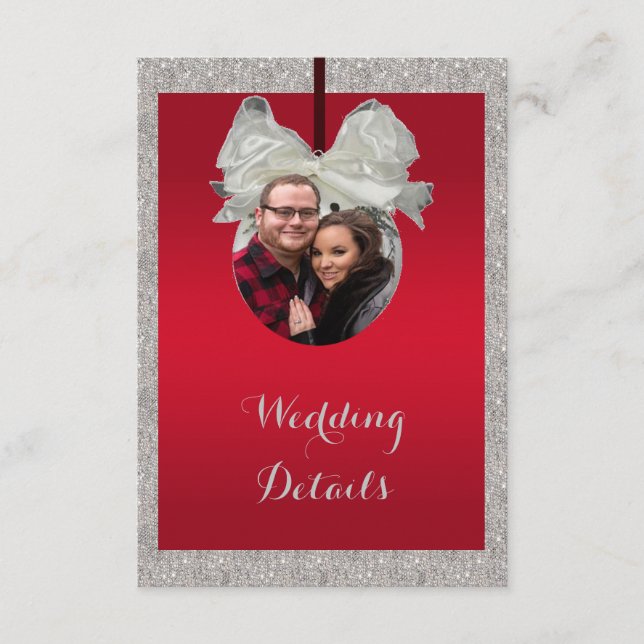 Tarjeta De Recepción Clásica Boda de Navidad Ruby Red y Bauble Brillant (Anverso)