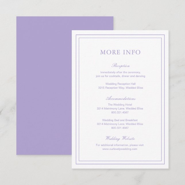 Tarjeta De Recepción Clásica Boda Elegante Lilac (Anverso / Reverso)