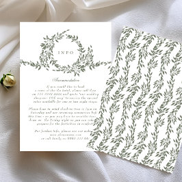 Tarjeta De Recepción Clásica Corona Verde Sage Elegante Boda INFO