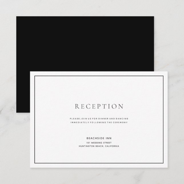 Tarjeta de recepción clásica de boda blanca y negr (Anverso / Reverso)