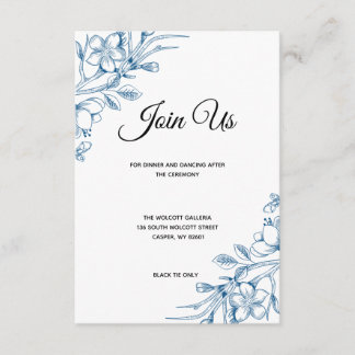 Tarjeta de recepción clásica de boda floral azul