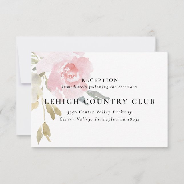 Tarjeta de recepción clásica de boda floral rosa (Anverso)