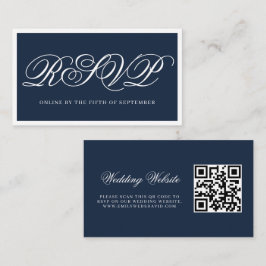 Tarjeta De Recepción Clásica marina y elegante blanco QR RSVP