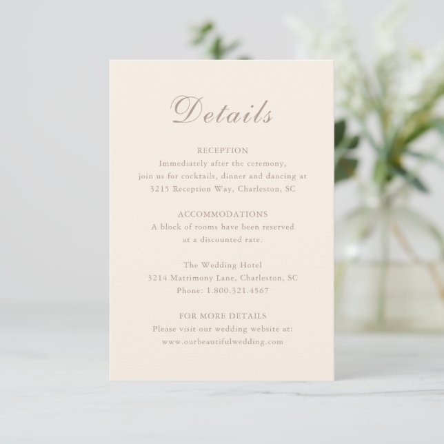 Tarjeta De Recepción Clásica Sandy Neutral Elegante Boda (Anverso de pie)