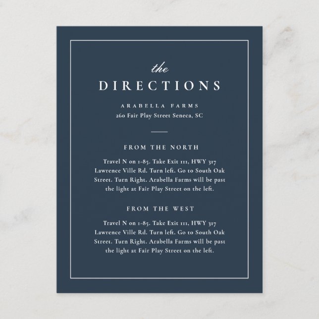 Tarjeta De Recepción Clásicas direcciones de Boda azul de la Marina (Anverso)