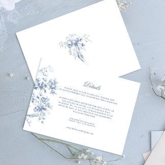 Tarjeta De Recepción Clásicas flores azules y cintas de boda francesas