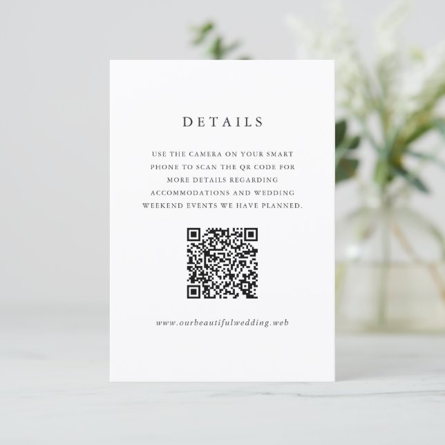 Tarjeta De Recepción Clásico Atemporal Código QR Boda Formal (Anverso de pie)